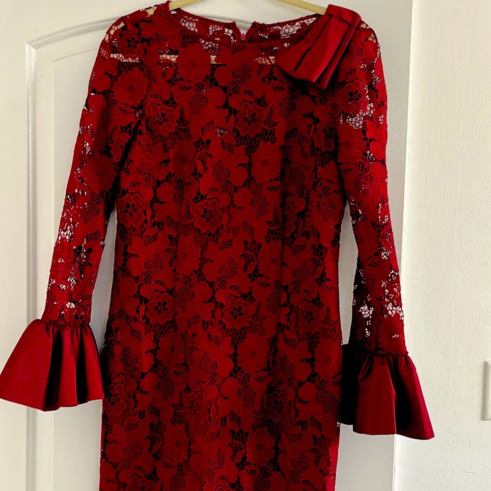 Teri Jon burgundy red lace sheath dress worn once ! Stunning on